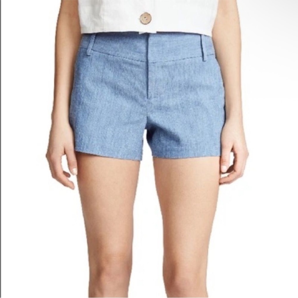 Alice + Olivia Chambray Light Blue High-Waist Shorts